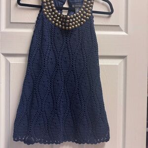 INC International Concepts Navy Crochet Halter Top with Gold Bead Trim